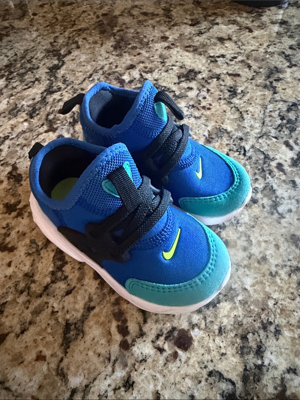 Nike Toddler Blue Sneakers with Teal and Neon Yellow Accents